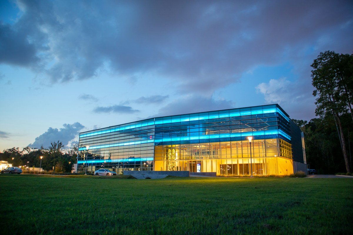 Commercial building exterior with windows and a broad facade